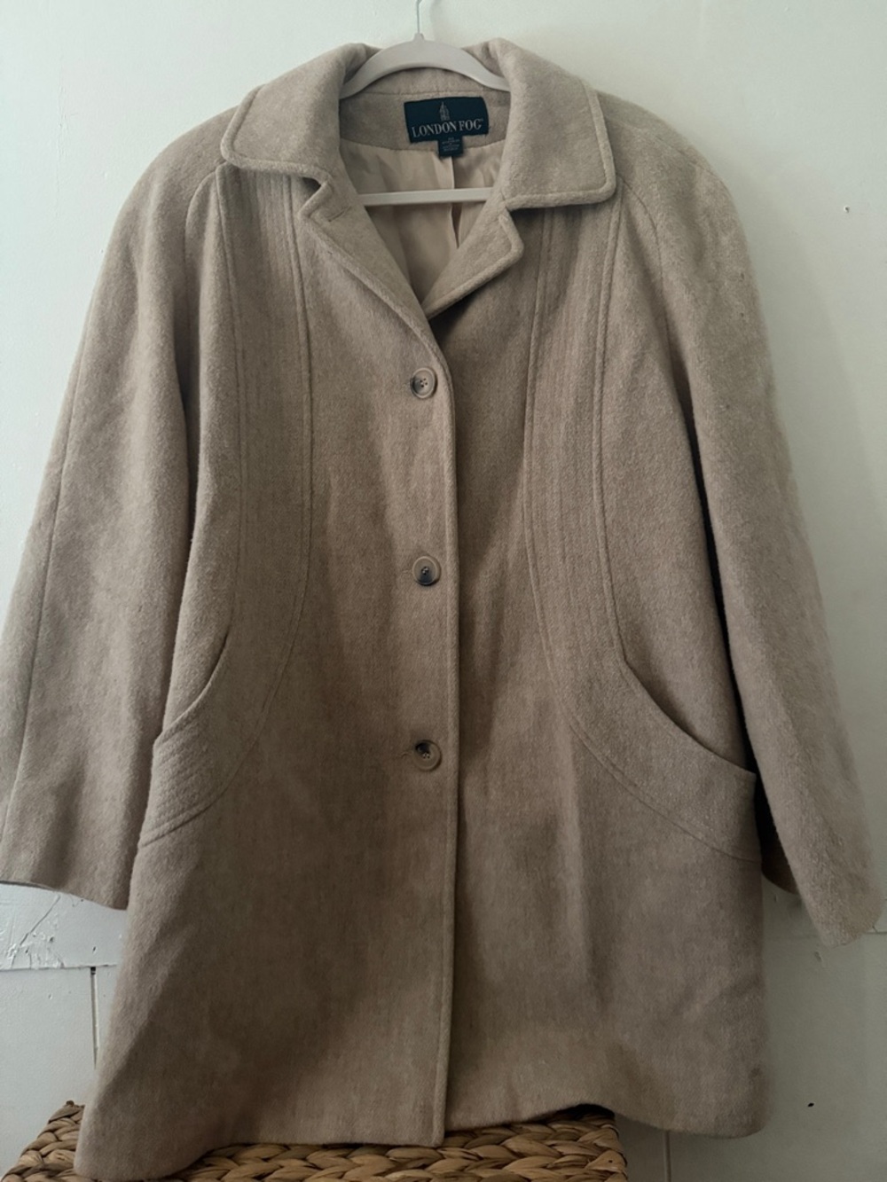 London Fog Taupe Single-Breasted Wool-Blend Pea Coat